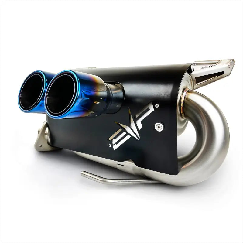 Polaris RZR Pro R Magnum XR Series Twin-Exit Exhaust - Brushed Stainless Finish / Twin Tip / Black Heatshield w/ Orange