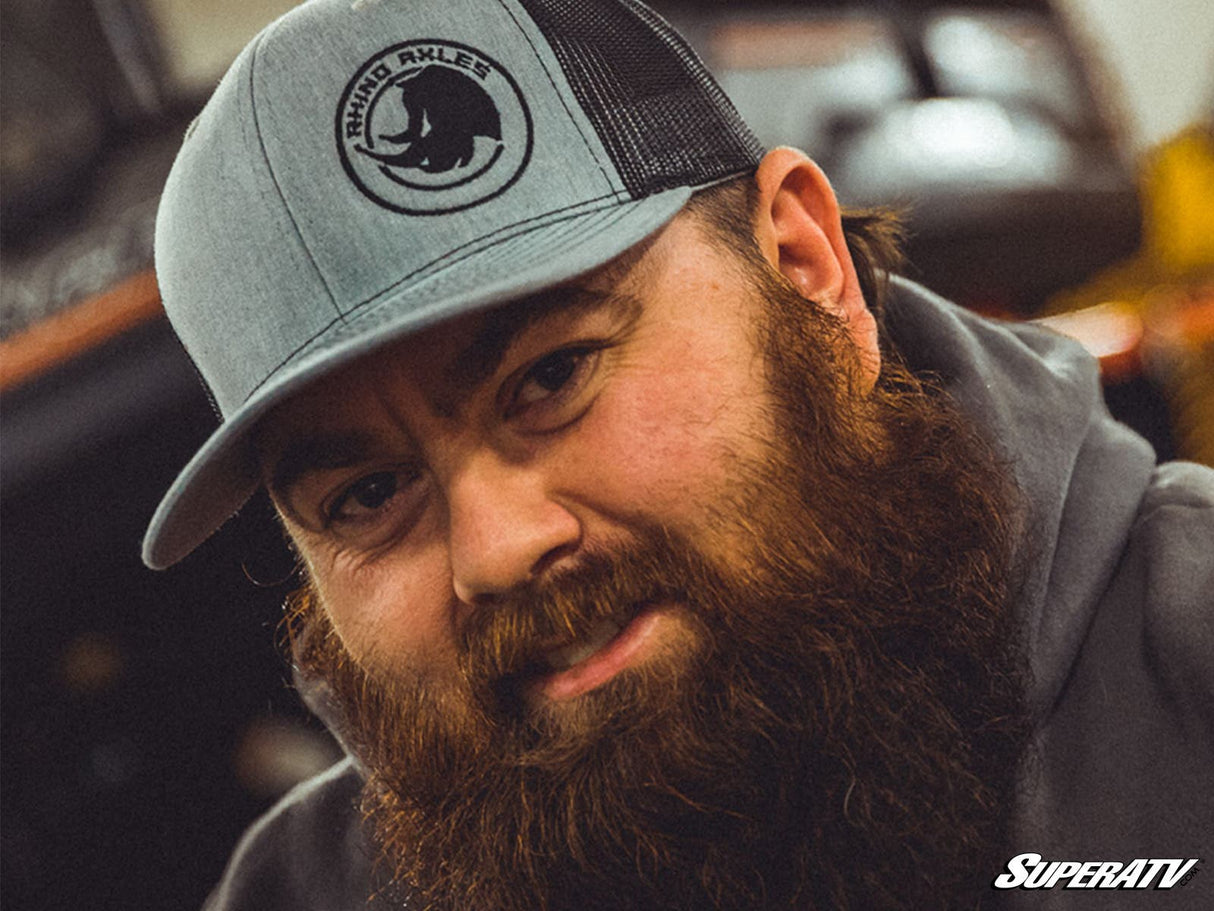 Gray and Black Rhino Axles Trucker Hat