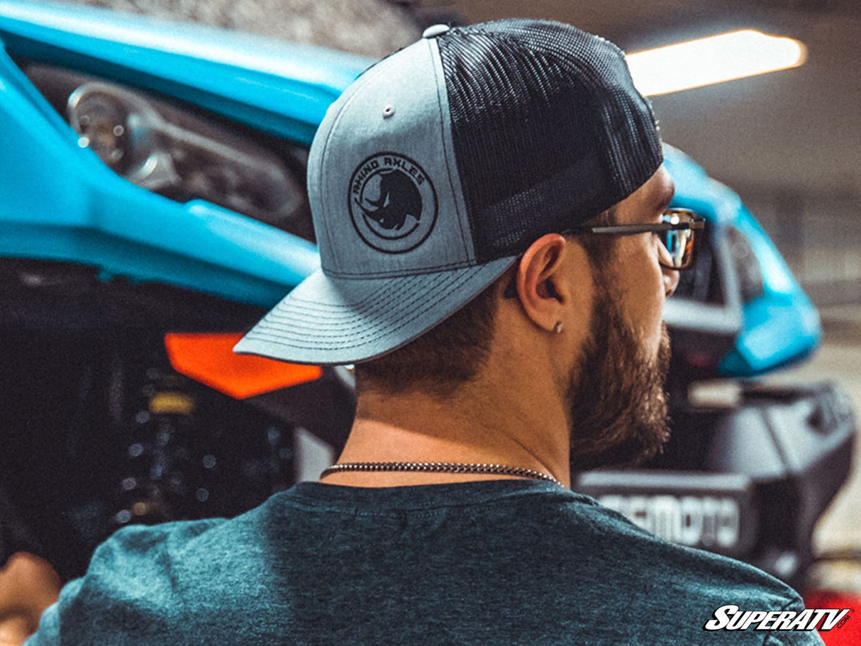 Gray and Black Rhino Axles Trucker Hat