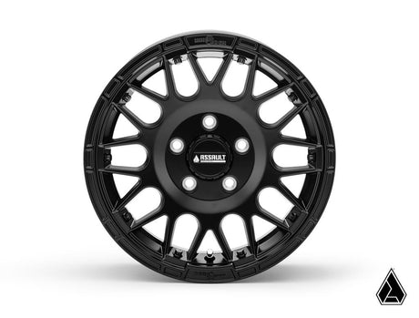 Sticky XT Warrior Tires 35x10x15 on 15x7 Assault Industries Hellfire Satin Black Wheels 4/156 Pattern