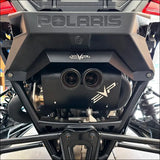 Polaris RZR Pro R Magnum XR Series Twin-Exit Exhaust - Brushed Stainless Finish / Twin Tip / Heatshield w/ Lime Accent