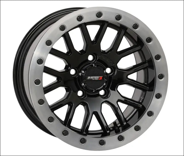System 3 SB-9 Beadlock Wheel - Gloss Black With Matte Brushed Ring - 15x9 / 4x137 / 5 + 4( + 10mm) - Wheels