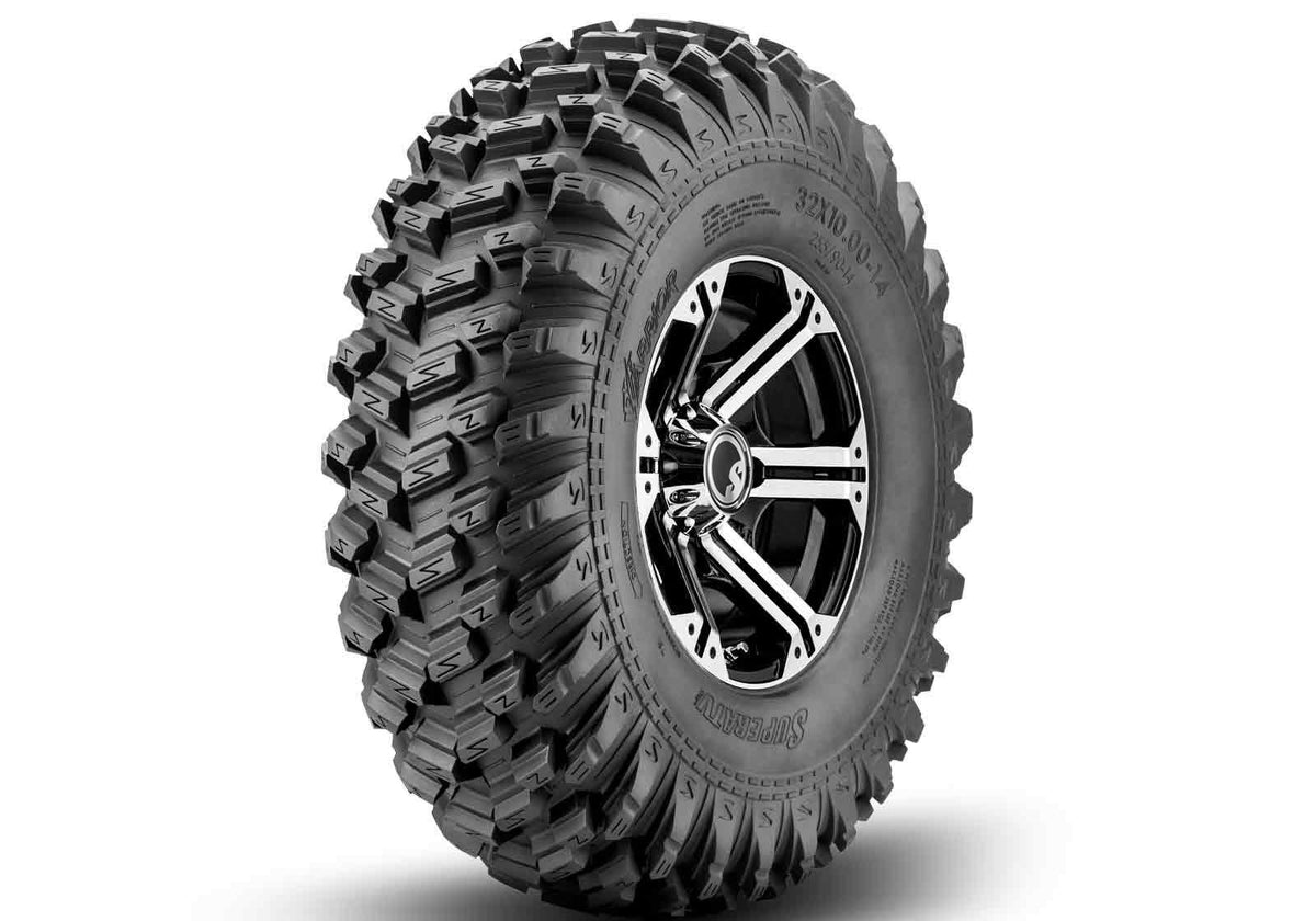 Sticky XT Warrior Tires 34x10x14 on 14x7 Bandit H-Series Machined Finish Wheels 4/156 Pattern