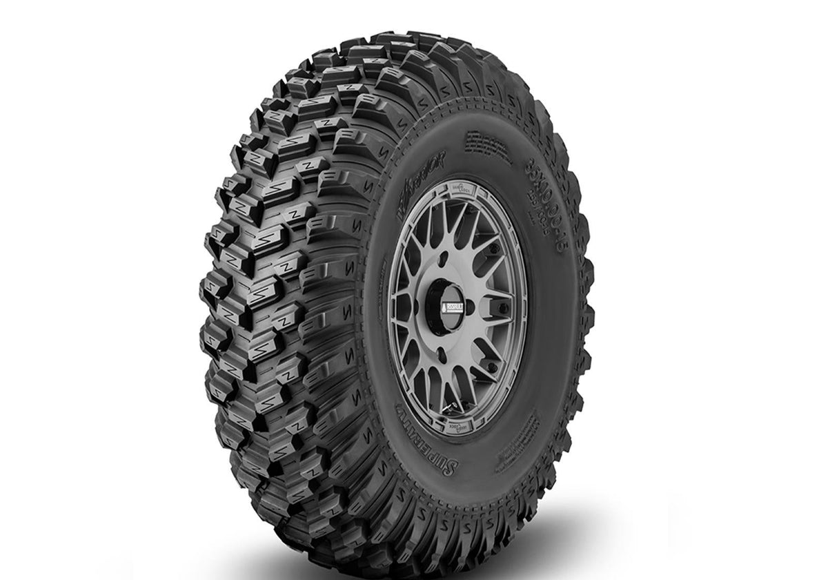 Sticky XT Warrior Tires 32x10x15 on 15x10 Assault Industries Hellfire Matte Titanium Wheels 5/4.5 Pattern