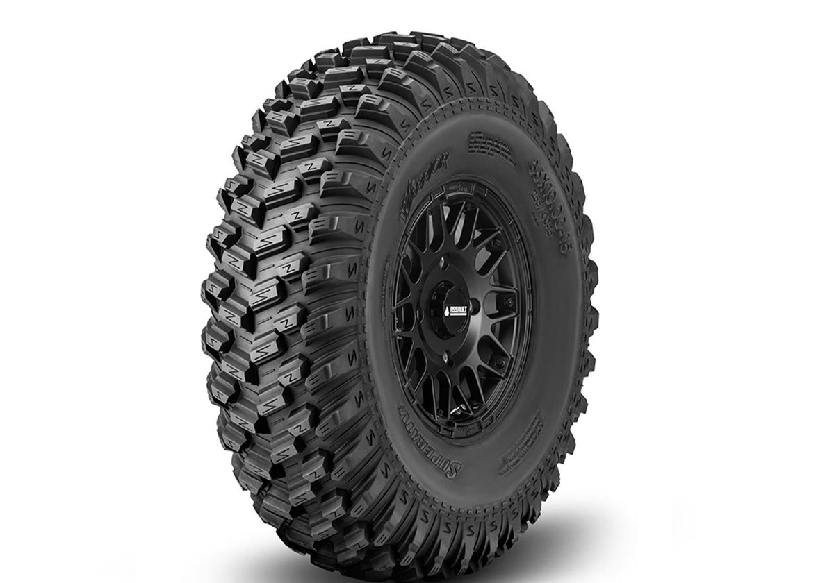 Sticky XT Warrior Tires 32x10x15 on 15x7 Assault Industries Hellfire Satin Black Wheels 4/136 Pattern